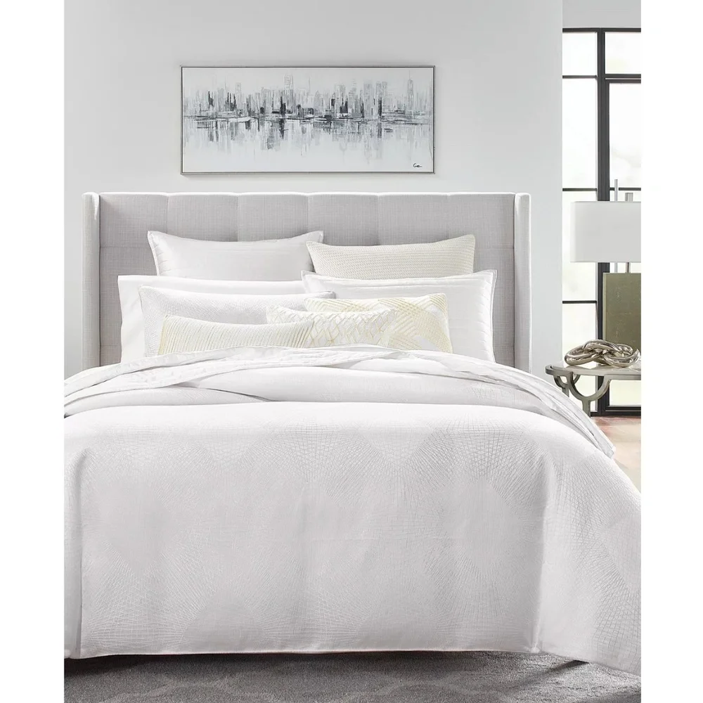 NIB $465 [ King Duvet Cover ] Hotel Collection Diamond‎ Lattice Fresh White